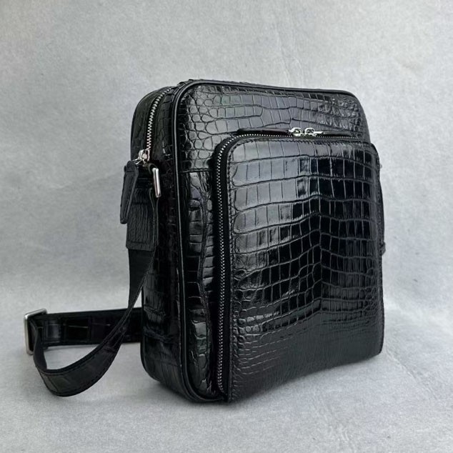 Black Genuine Croco Belly Skin Leather Sling Shoulder Bag 23*25*9cm