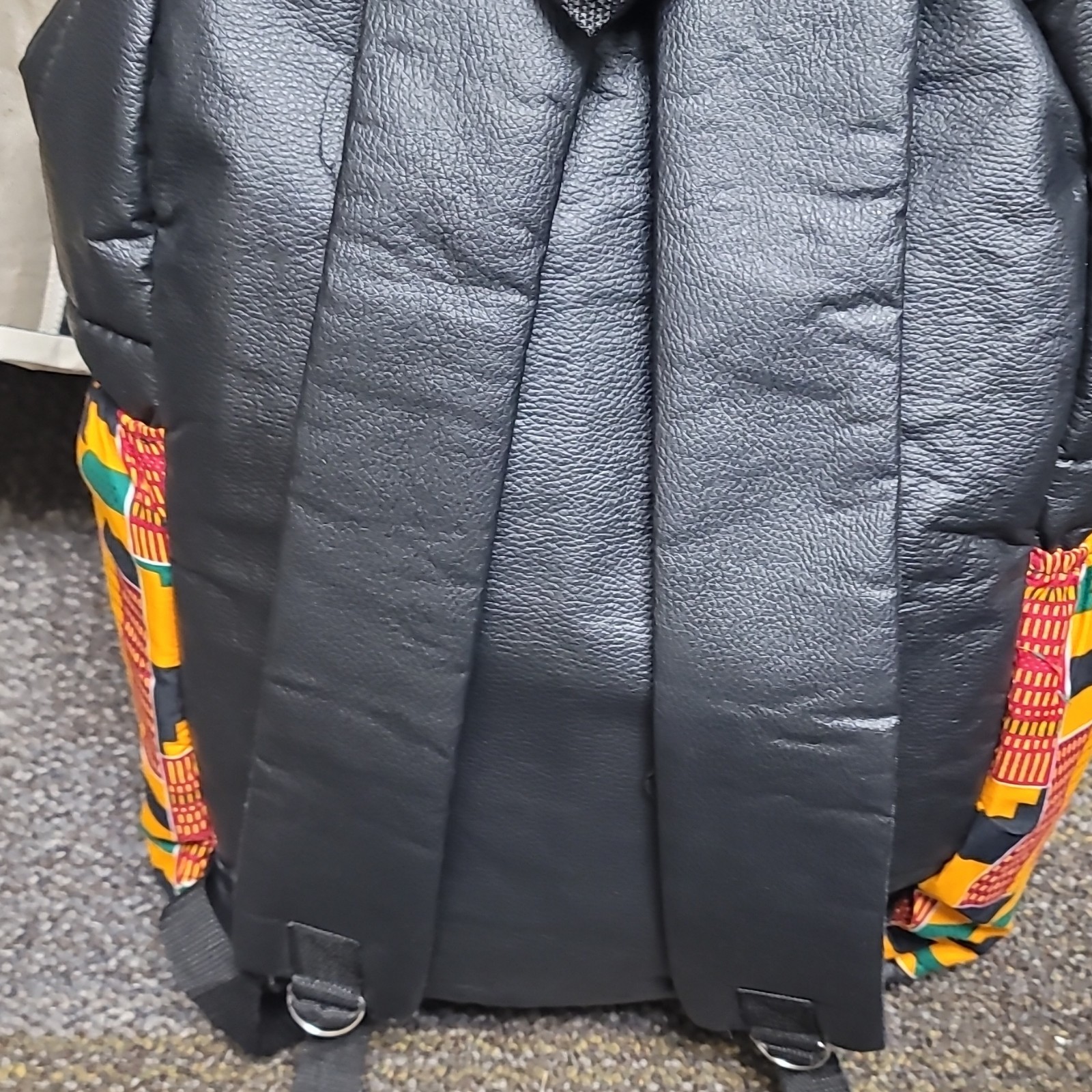 Handmade Black Yellow Green Red Men’s Backpack Zip Shoulder Strap Geometric Art