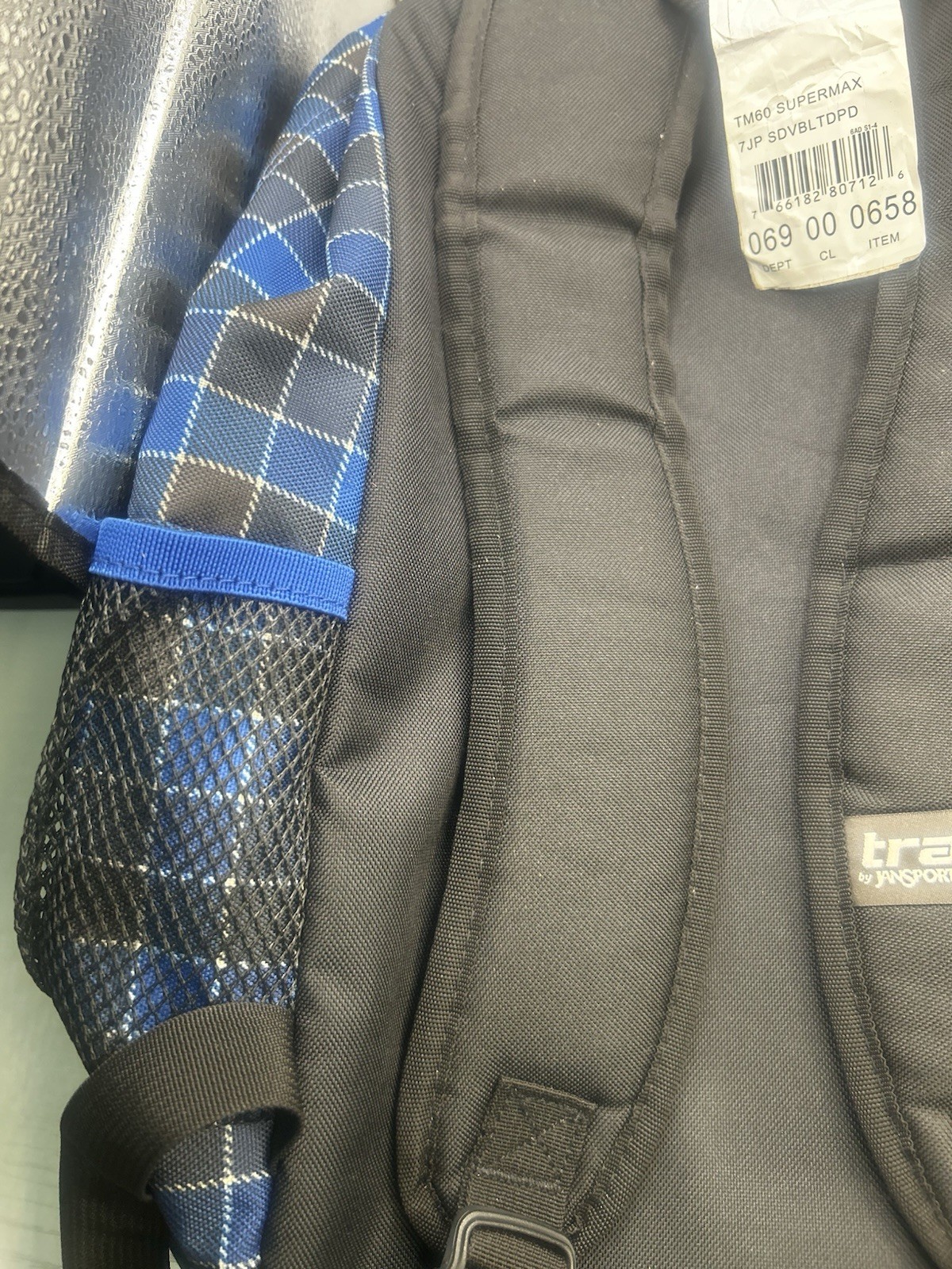 New JanSport Trans SuperMax Backpack Blue Black Plaid School Bookbag
