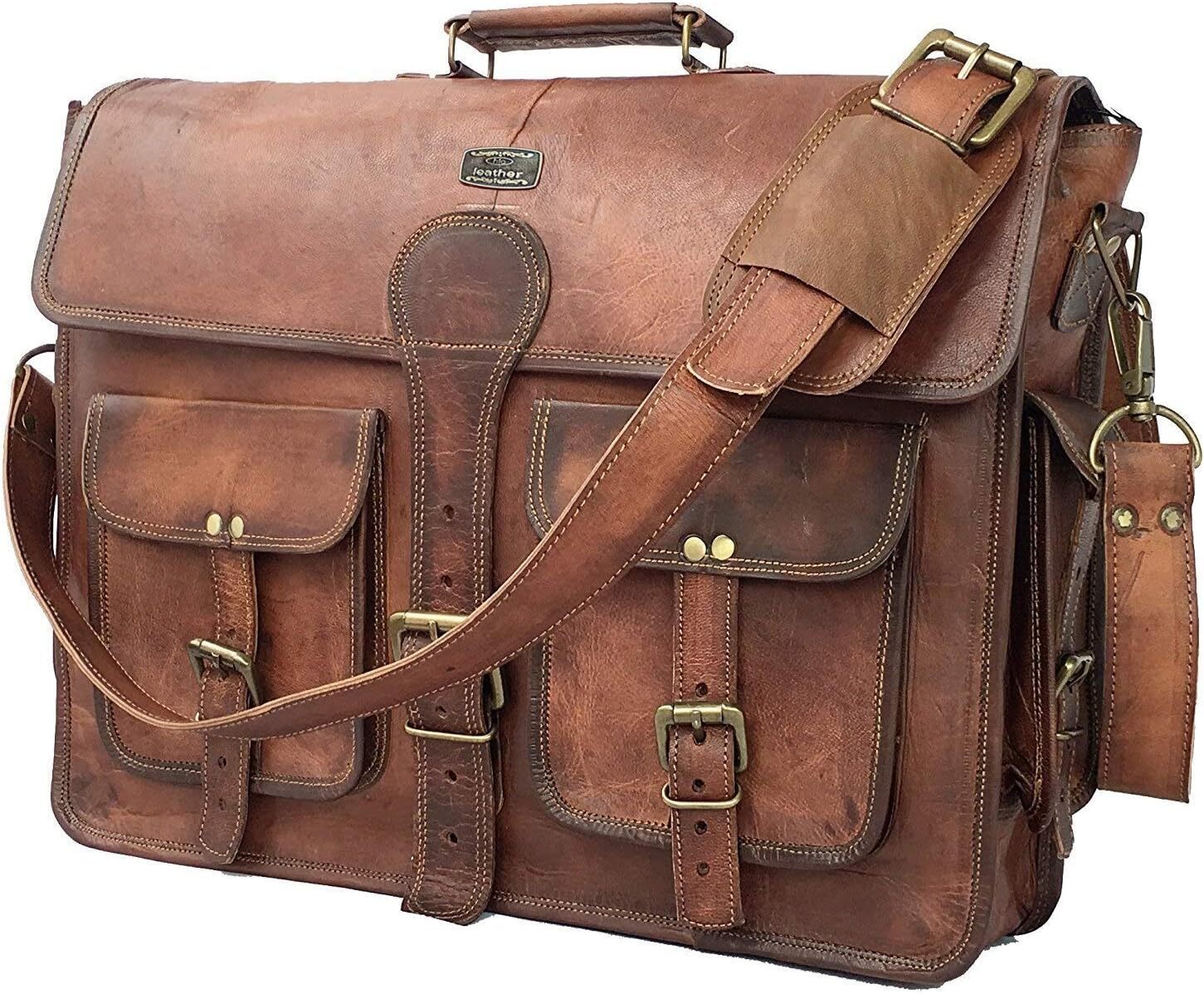 Vintage Handmade Leather Travel Messenger Office Crossbody Bag Laptop Briefcase