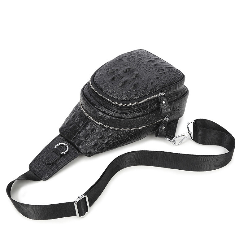 Genuine Leather Sling Backpack, Crocodile Pattern Men‘s Crossbody Shoulder Bag