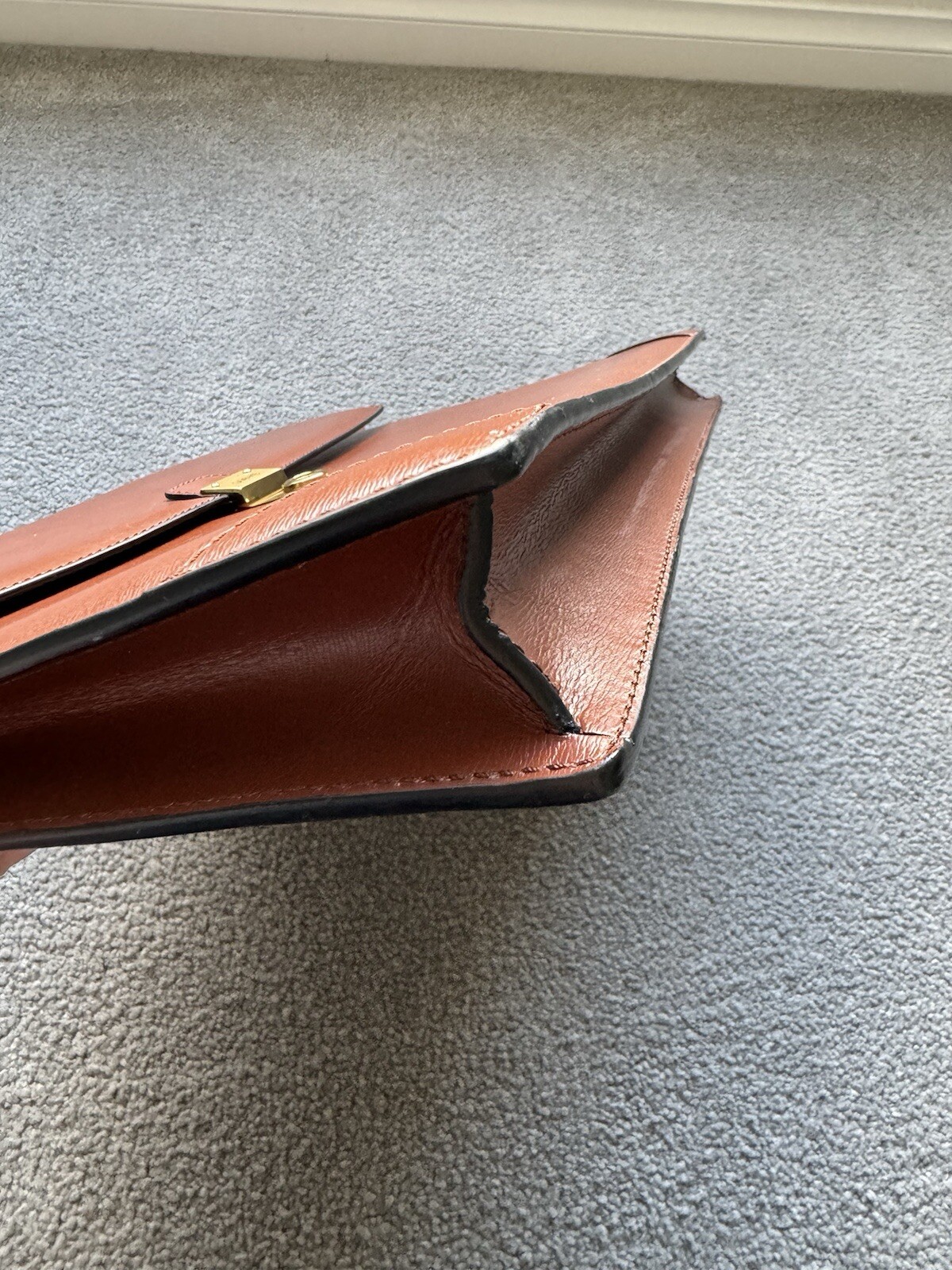 LOEWE Brown Leather Briefcase Document Laptop Bag with Lock & Key Spain