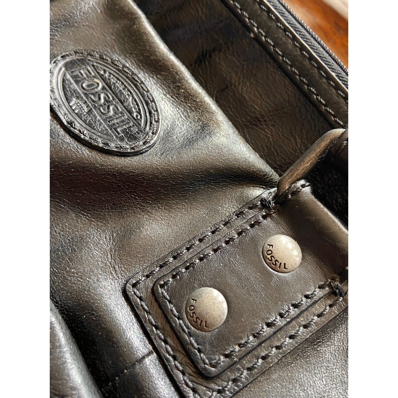 FOSSIL Black Leather Padded Mens Attache