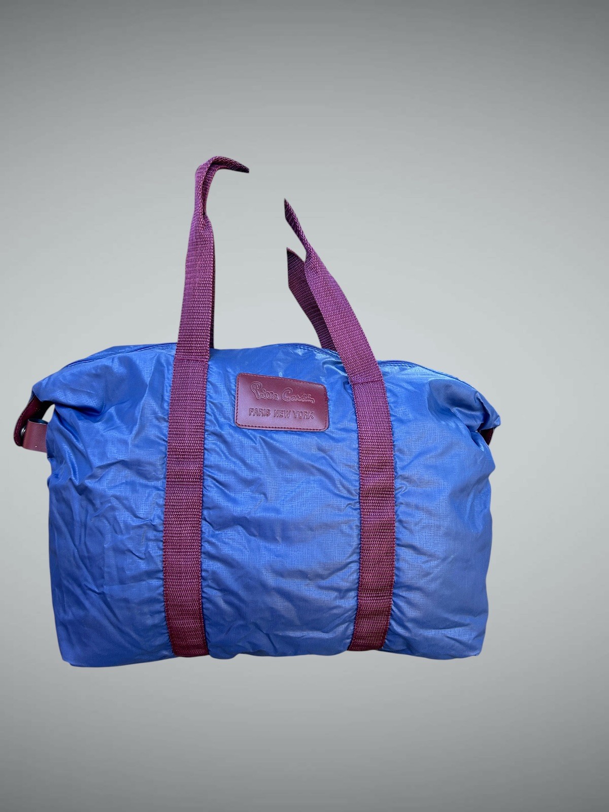 Pierre Cardin Vintage 80s Blue Nylon Duffle Gym Bag Maroon Straps