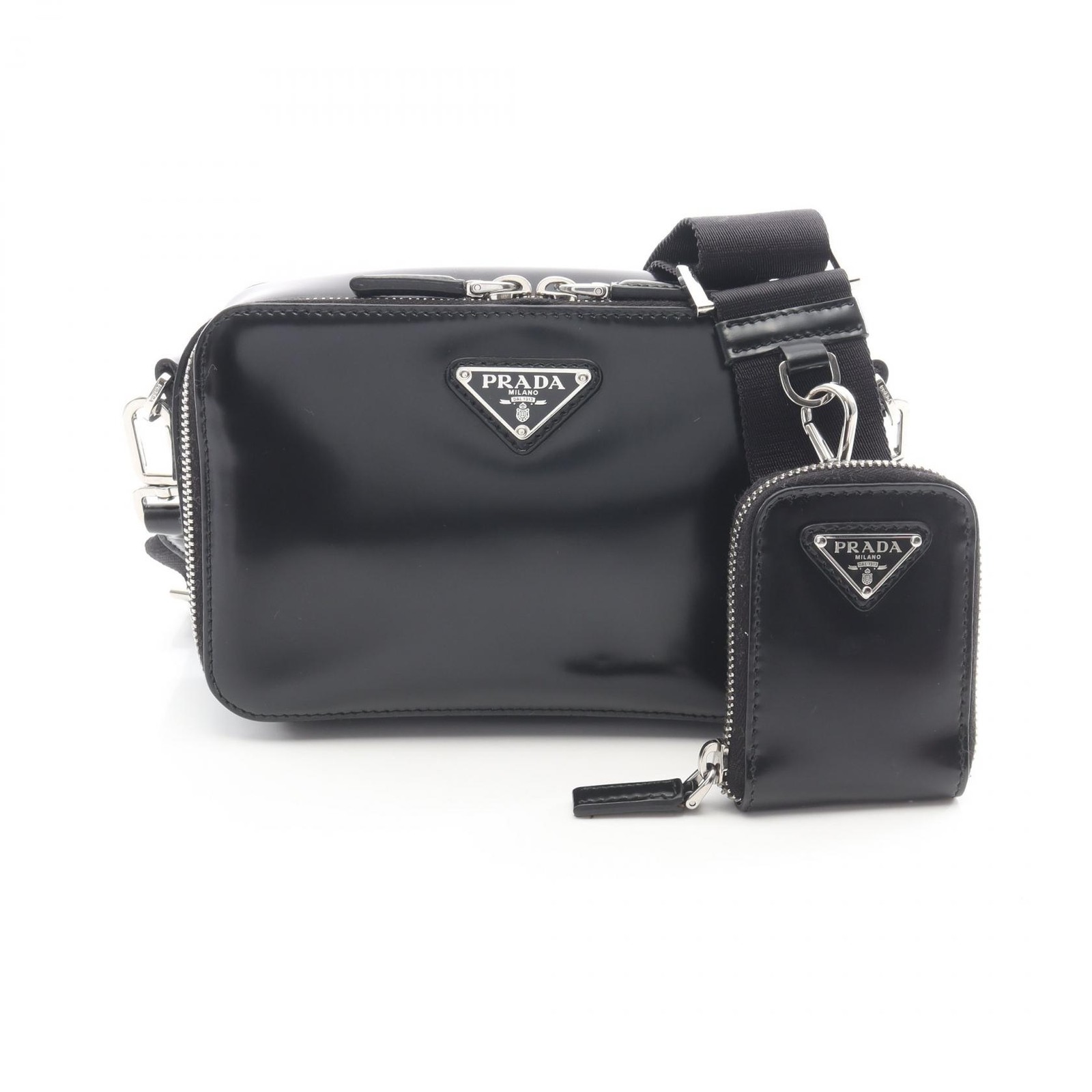PRADA Brique Shoulder crossbody Bag 2VH070 Patent leather Black Used mens