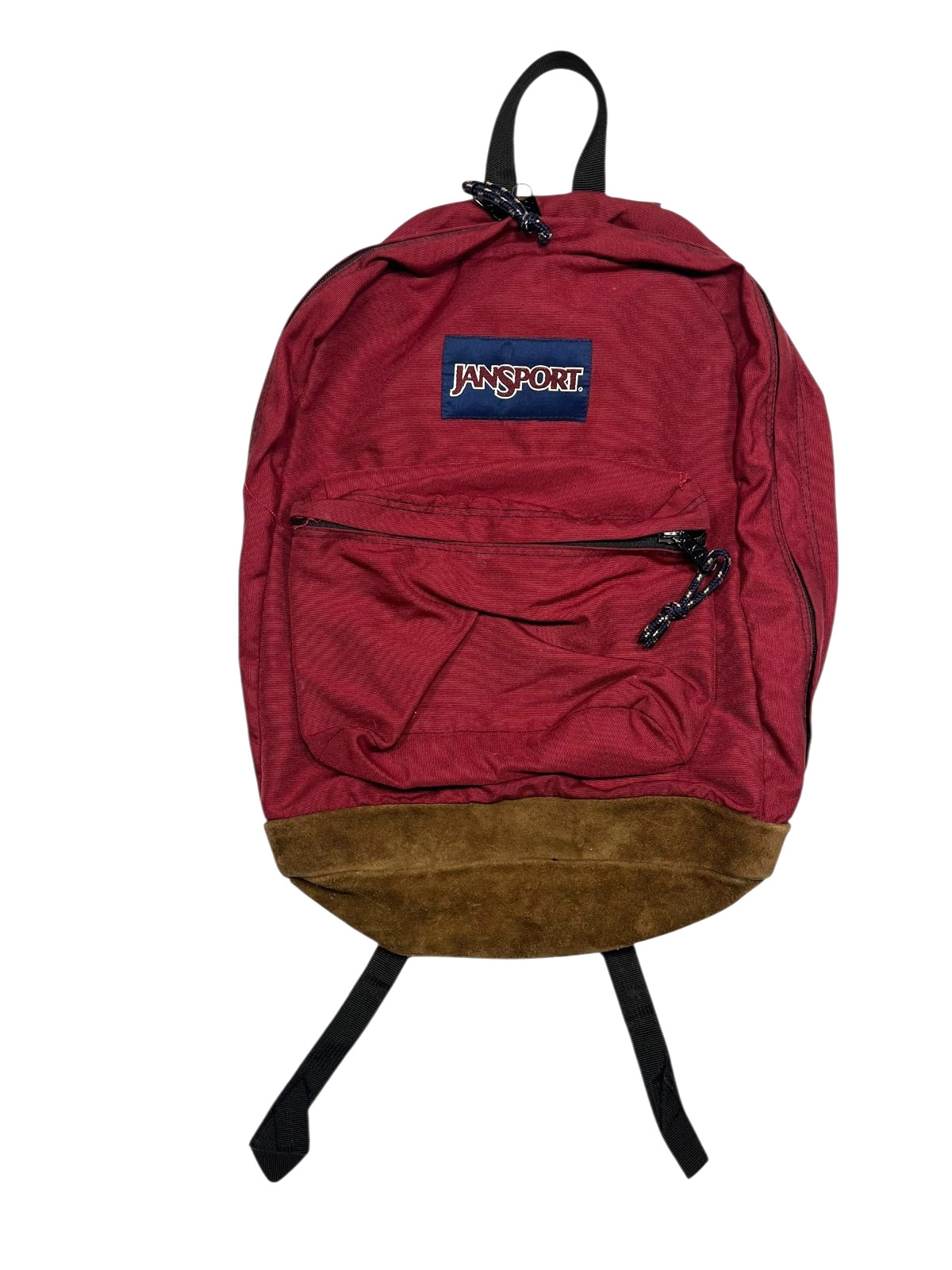 Vtg 90s JANSPORT x MEXICO-MADE Red Leather SUEDE-BOTTOM BACKPACK School Hike Bag