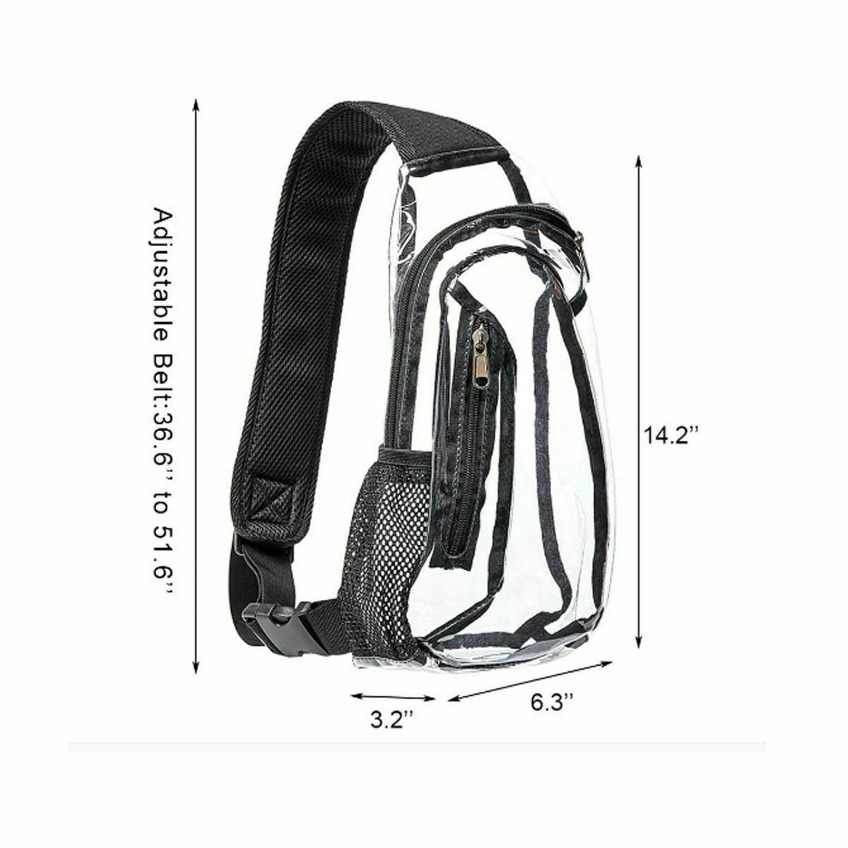 Clear PVC Stadium Approved Sling Chest Bag w/ Mesh Pocket Concert Sports Travel