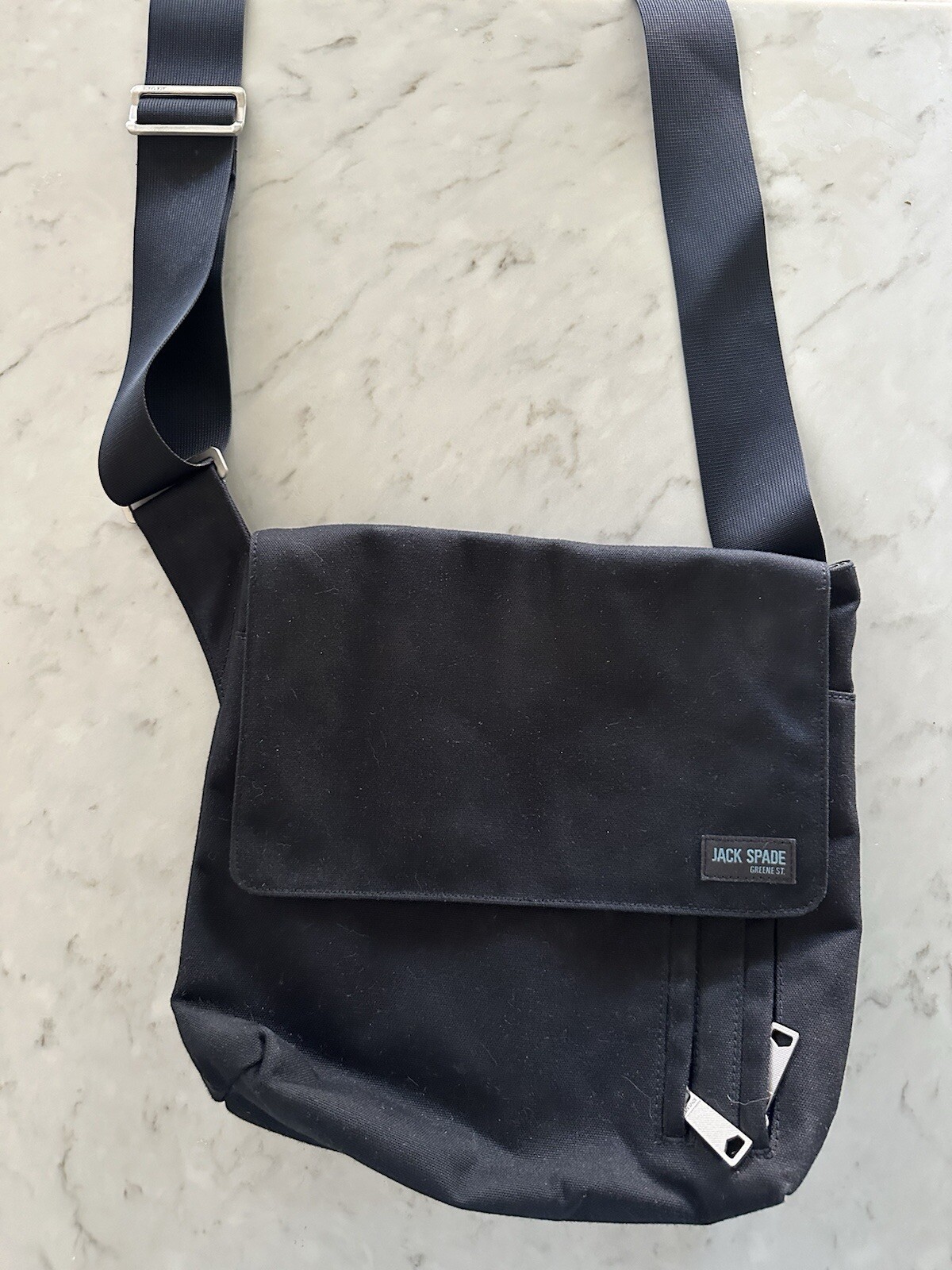 JACK SPADE GREENE ST. Black Canvas Crossbody/Messenger/Carry On, Flap. EUC,large