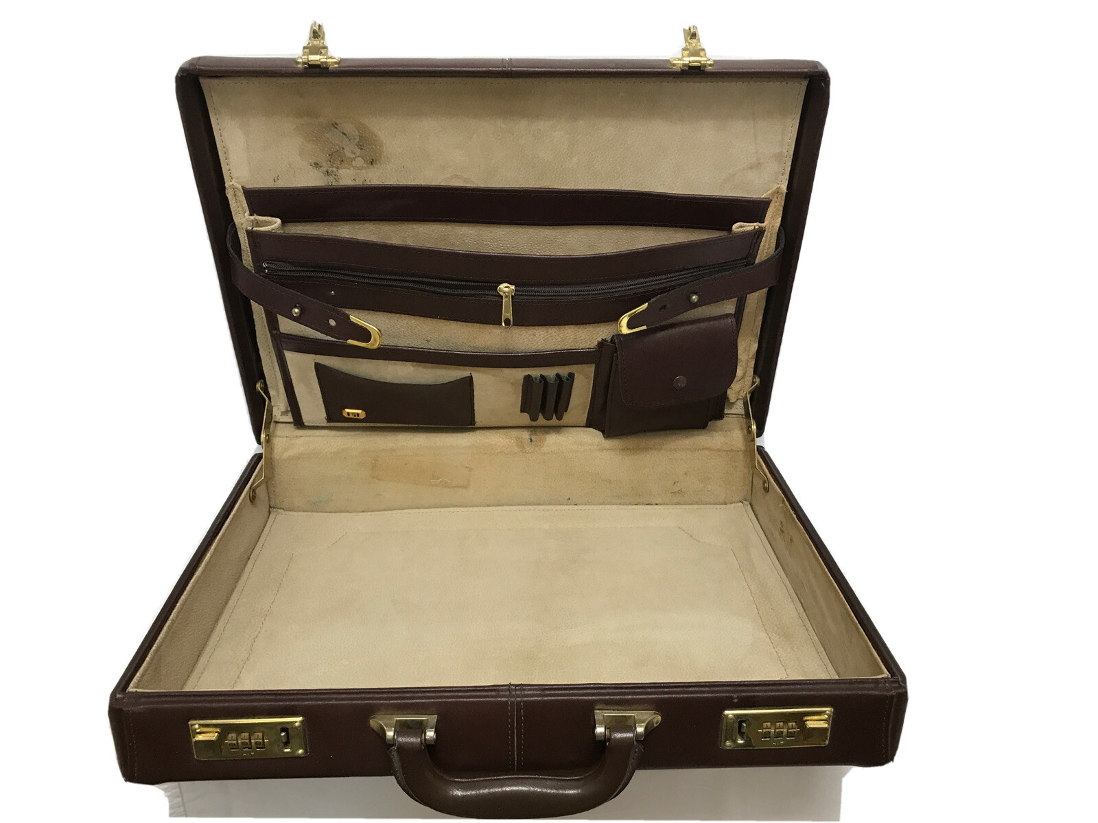 HIT Briefcase Brown Full Grain Brown Leather Combination Lock with Multipockets