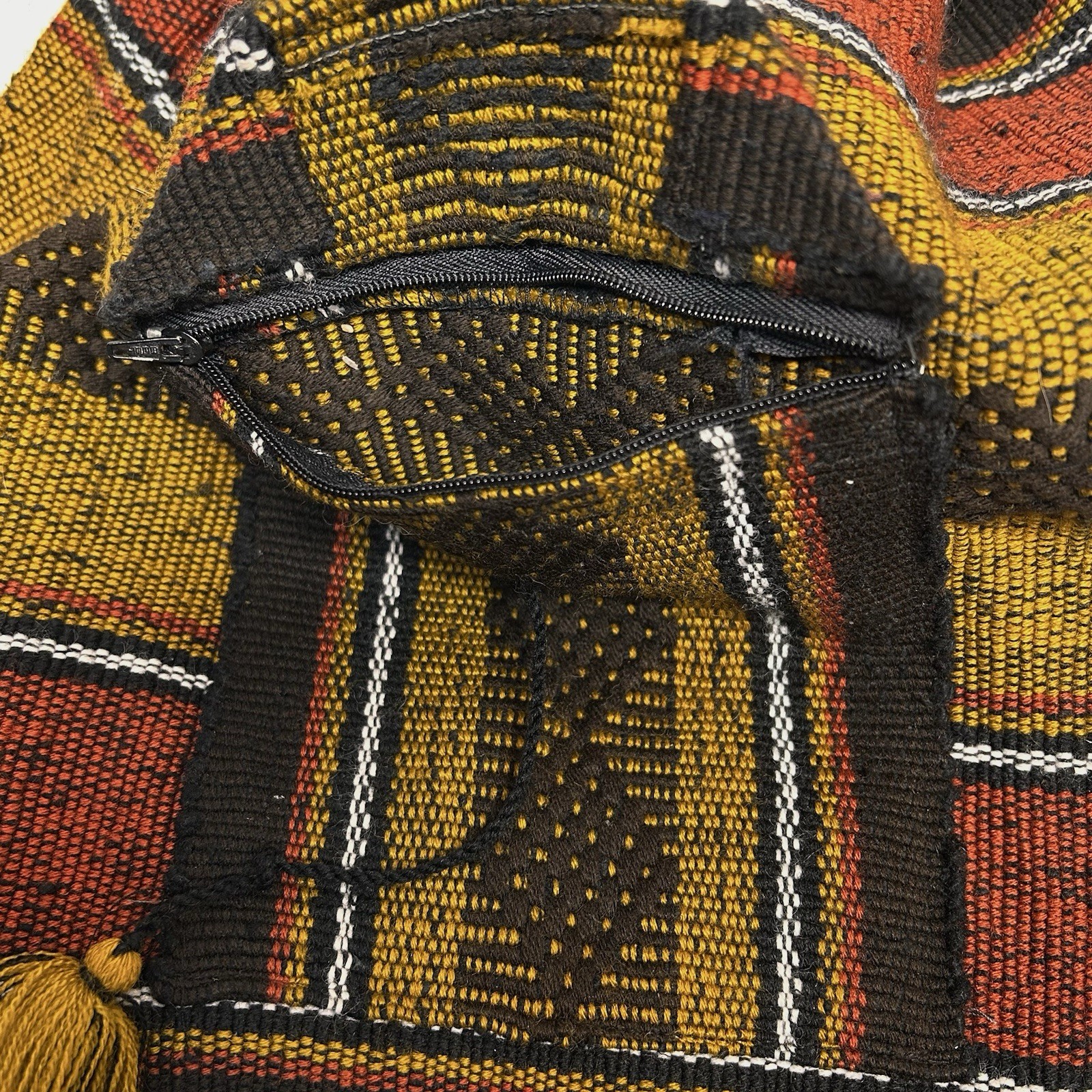 Backpack Made In Mexico Hand Woven Boho Bag 16” Yellow Red Black Rasta Pocket