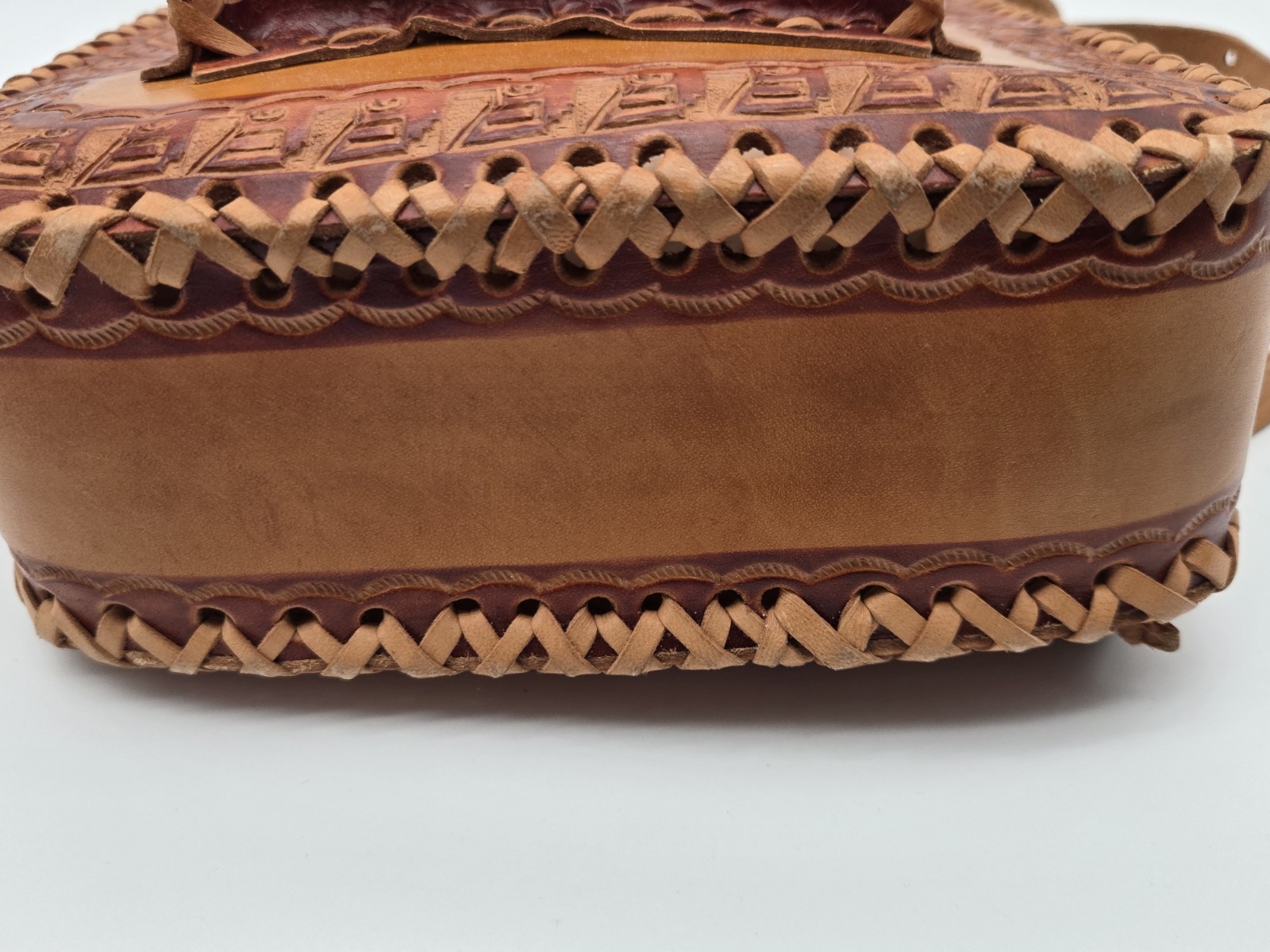 Leather Shoulder Bag Light Brown Embossed Crossbody Rustic Handmade