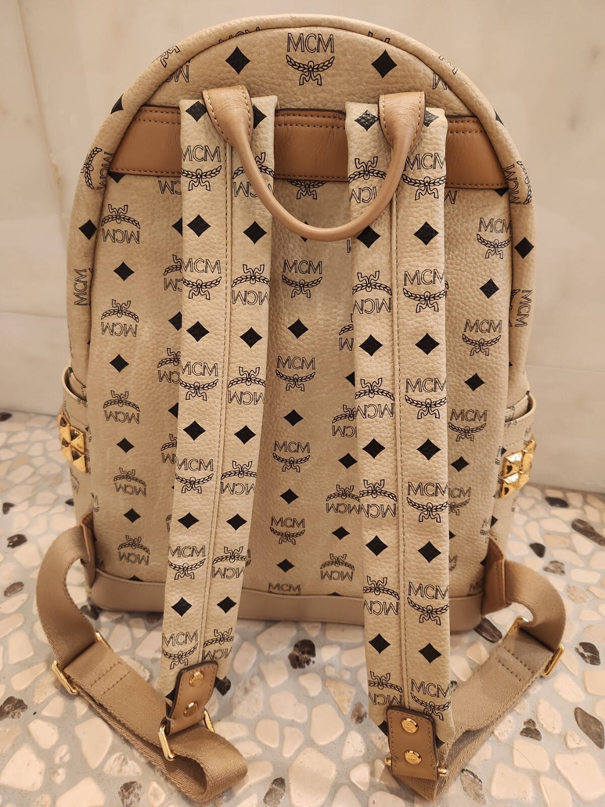 MCM Visetos Brown Authentic Designer Backpack 41cm Large