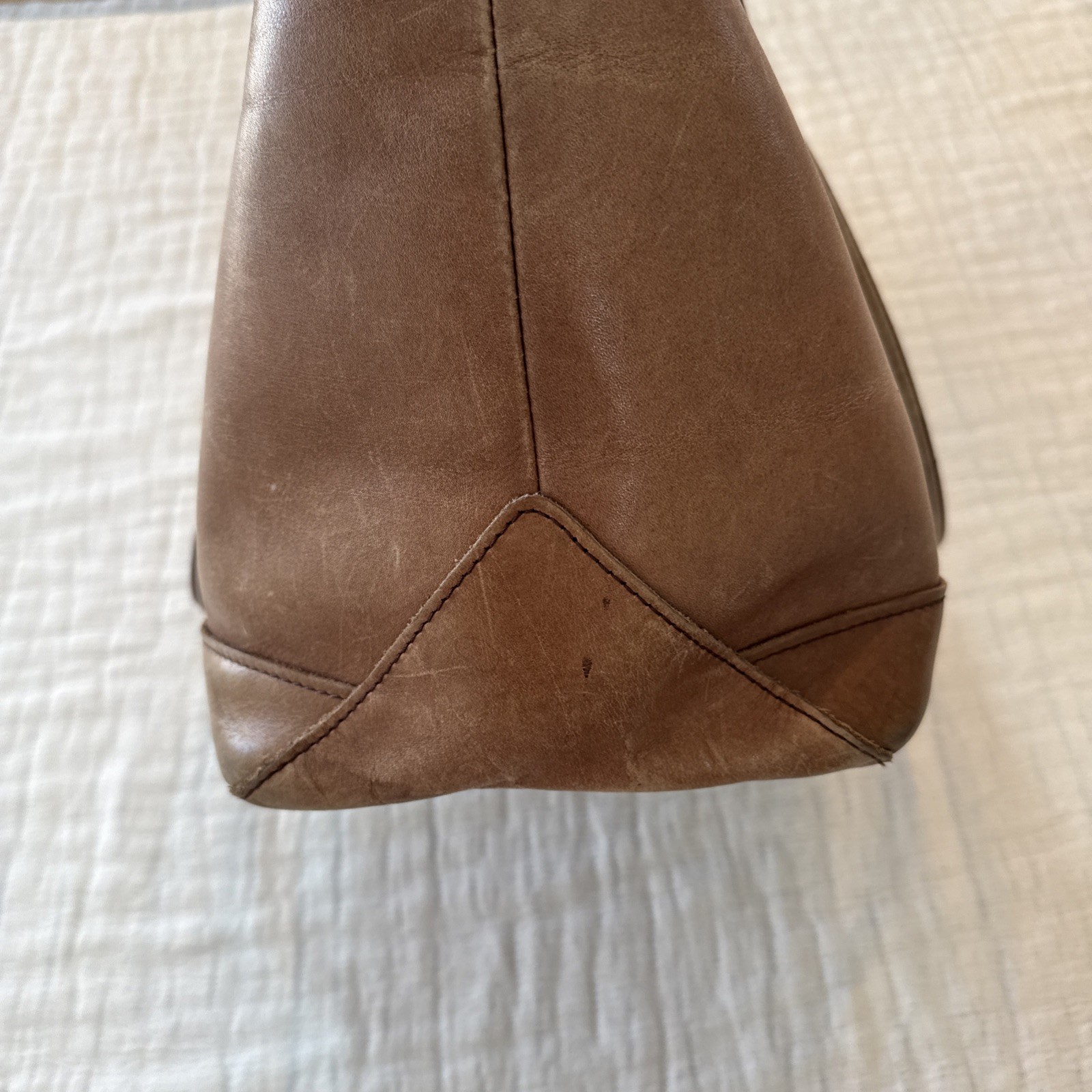 Vintage LL Bean Large Brown Leather Carryall Tote Bag Animal Print Lining