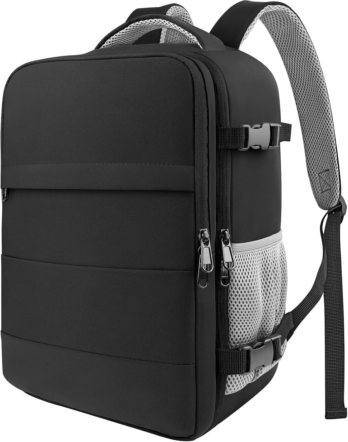 Water-Resistant Medium Black Travel Backpack | 6 Pockets & Adjustable Straps