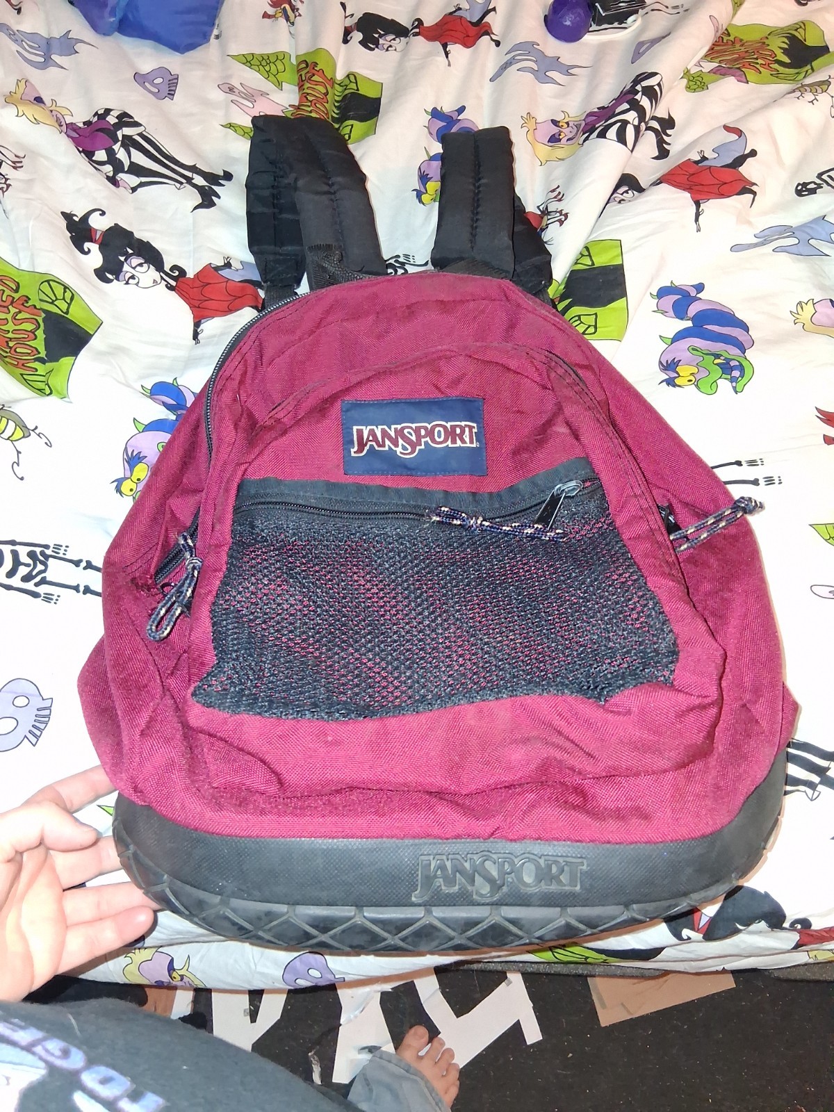 Vintage Jansport 1990s 90s Burgundy Red Backpack Rubber Tire Bottom Bookbag