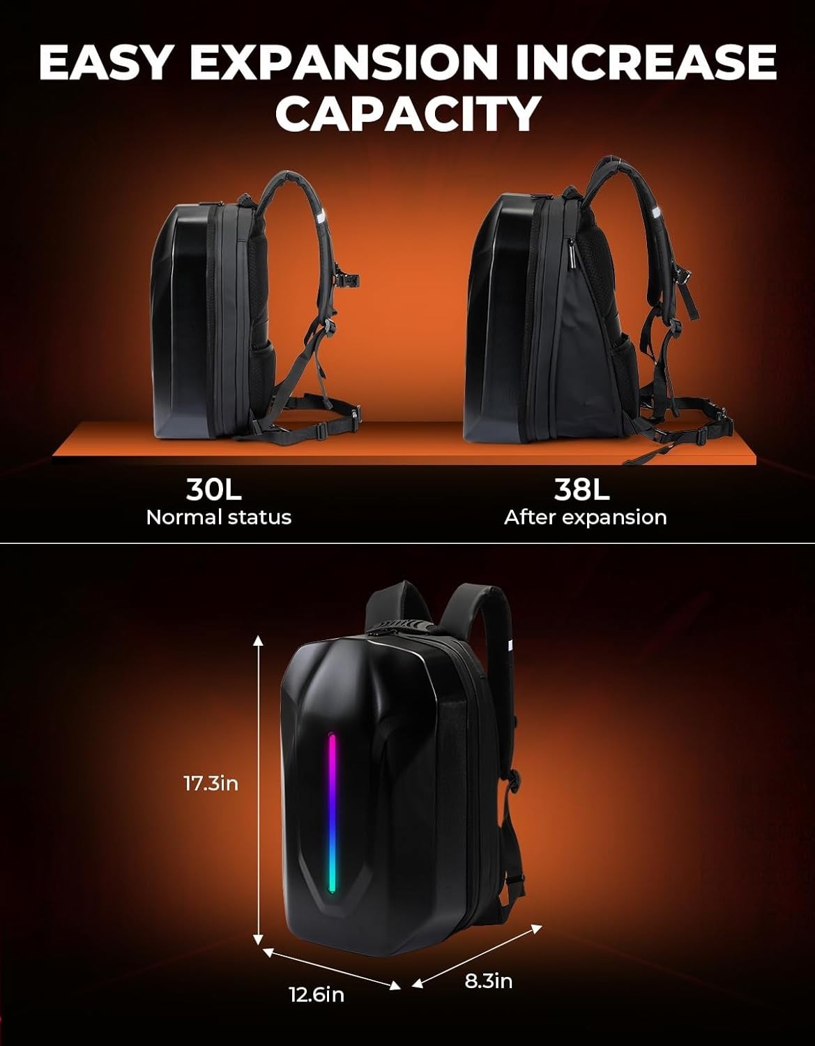 LED Backpack Helmet Bag Motorcycle Backpacks For Men Hardshell Reflective Backpa