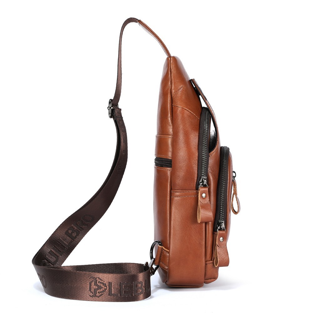 LEBULLBRO Men’s Genuine Leather Chest Bag Sling Backpack Crossbody Shoulder Bag