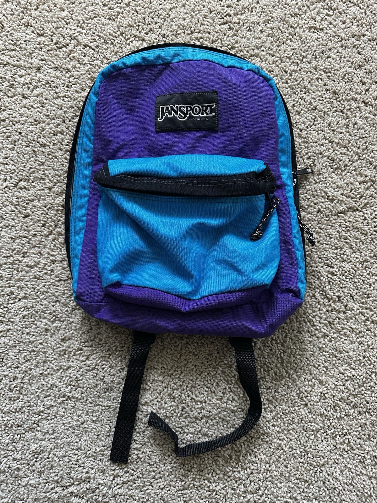 Vintage 1990s JanSport Backpack Made in USA Colorblock Retro Small Neon Nylon
