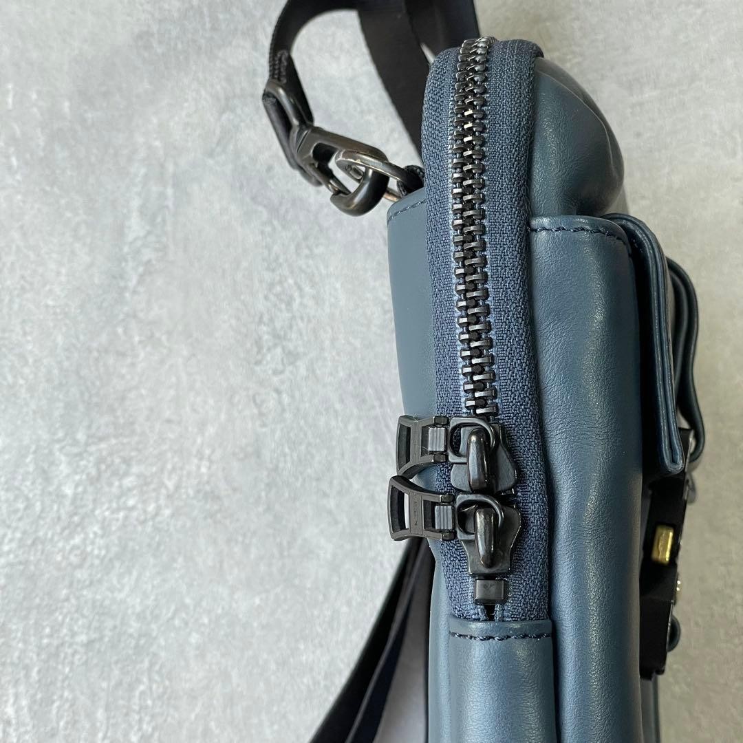 Master-Piece Navy Leather Shoulder Bag Men Unisex Travel Business
