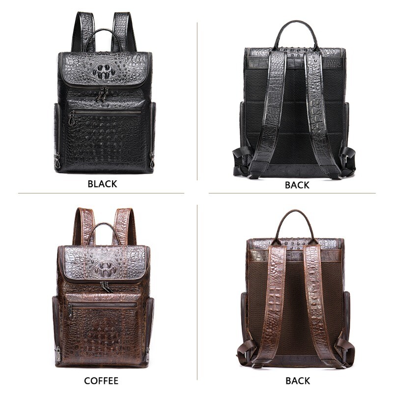Men’s Crocodile Patterned Leather Backpack Fashionable Trendy Travel Backpack