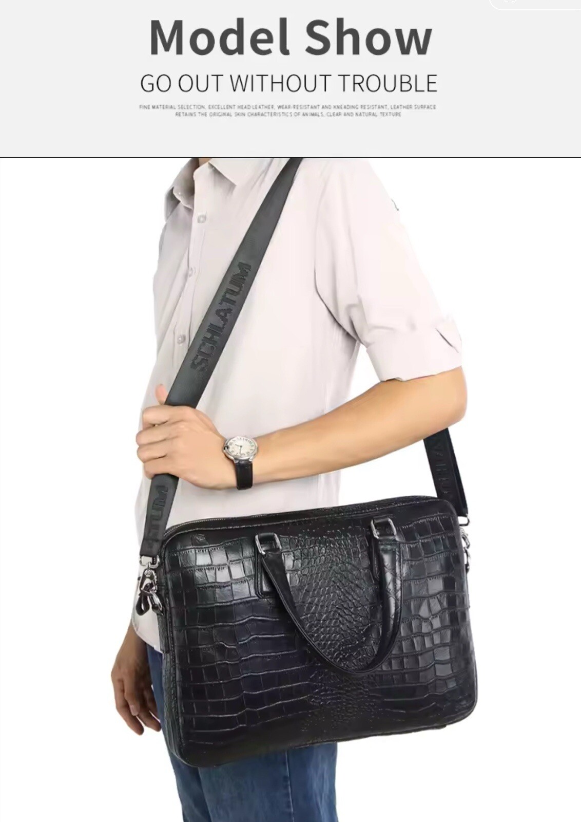 Luxury Genuine Leather Crocodile Grain Briefcases Hard For Men 15.6 Inch Laptop