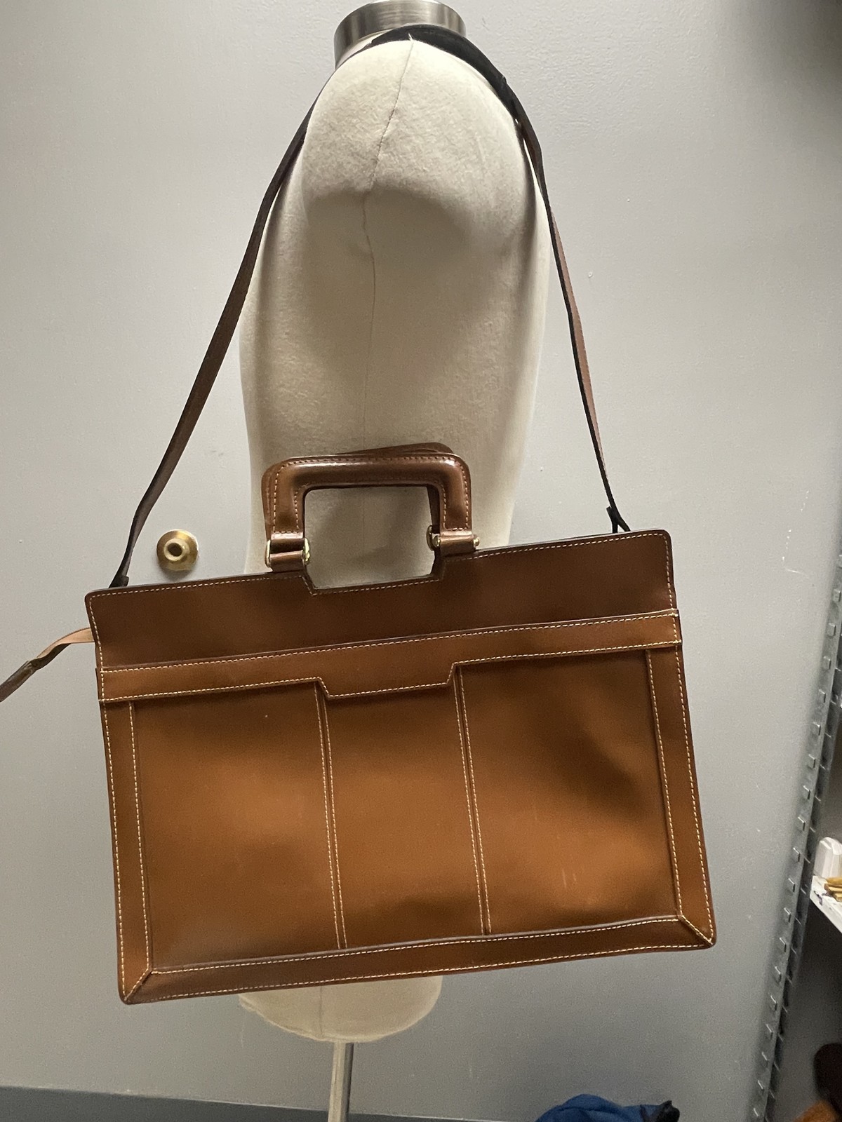 Vintage HIT Leather Briefcase Mens Shoulder Strap Portfolio Bag 90s Taiwan