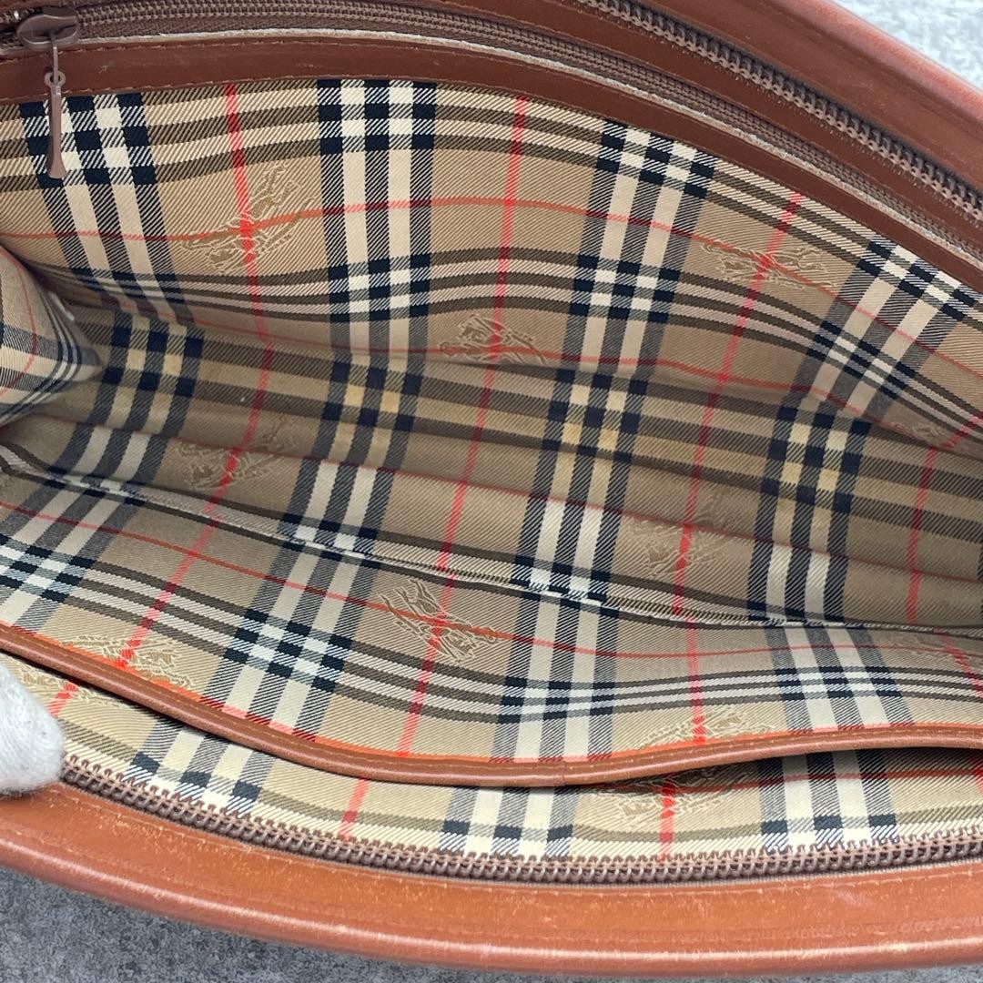 Authentic Burberry Brown Leather Nova Check Clutch Bag, 18cm x 27.5cm, Good Cond
