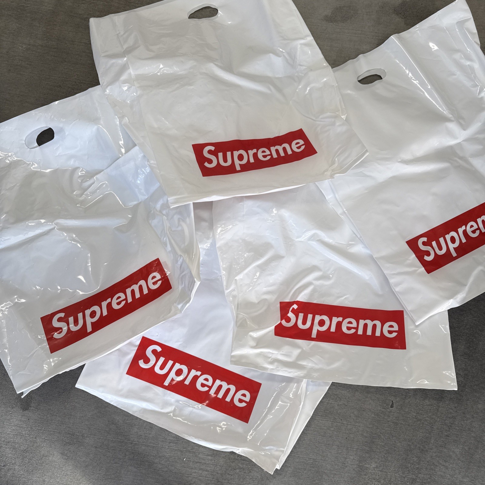 Supreme Large Plastic Red Box Logo Shopping Bag 16” x 23” White. Lot of 5