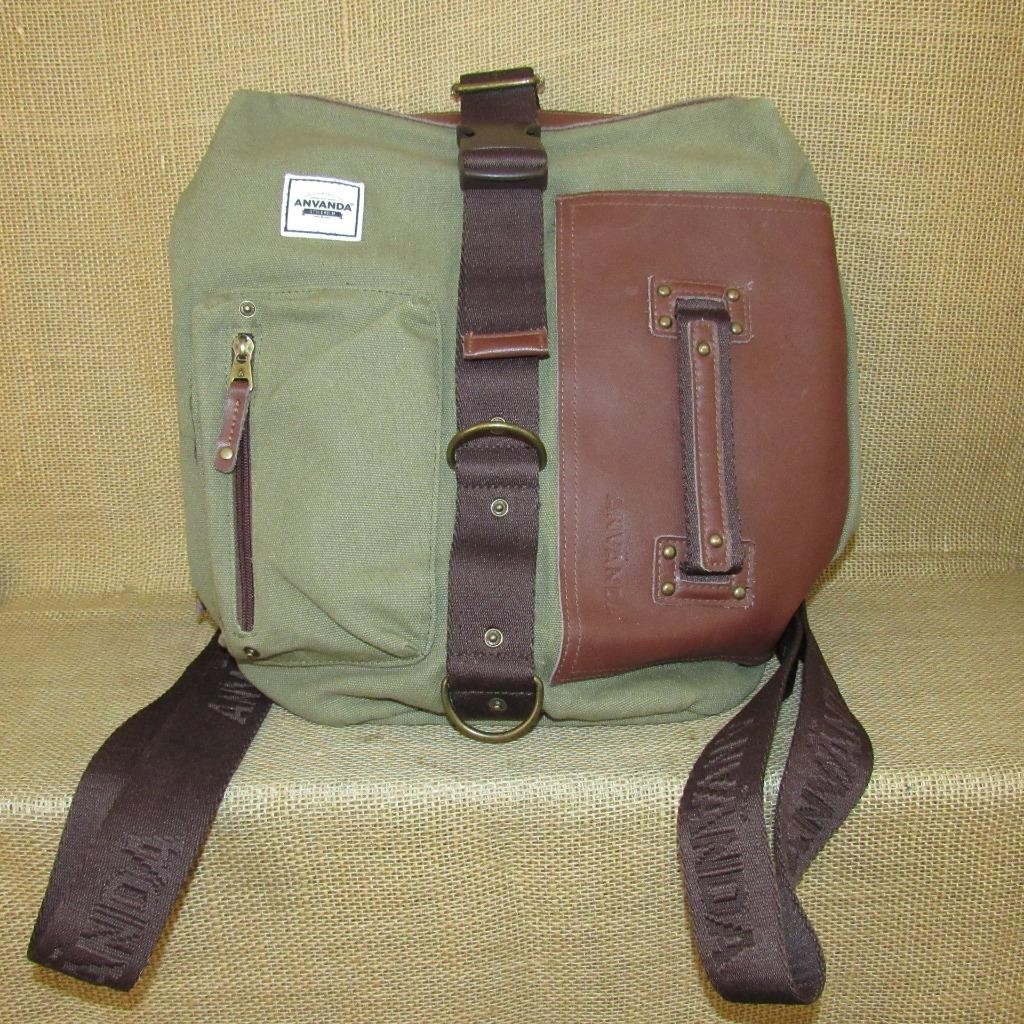 ANVANDA Green / Brown Men’s Backpack Zip Buckle Adjustable Strap Inner Pockets