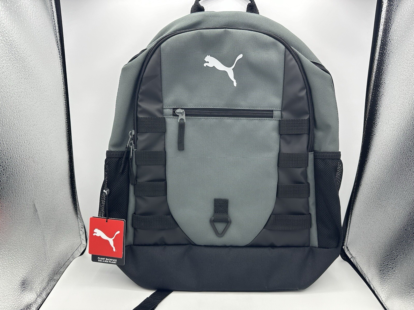 Puma Backpack 15 Inch Book Bag Plenty of Pockets & Zippers Gray w/ Black MSRP$50