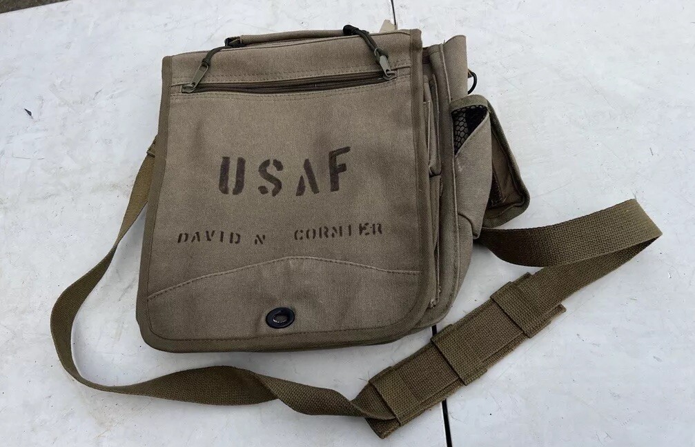 U.S.A F. GENUINE ￼CANVAS VINTAGE MILITARY MESSENGER BAG ARMY GREEN