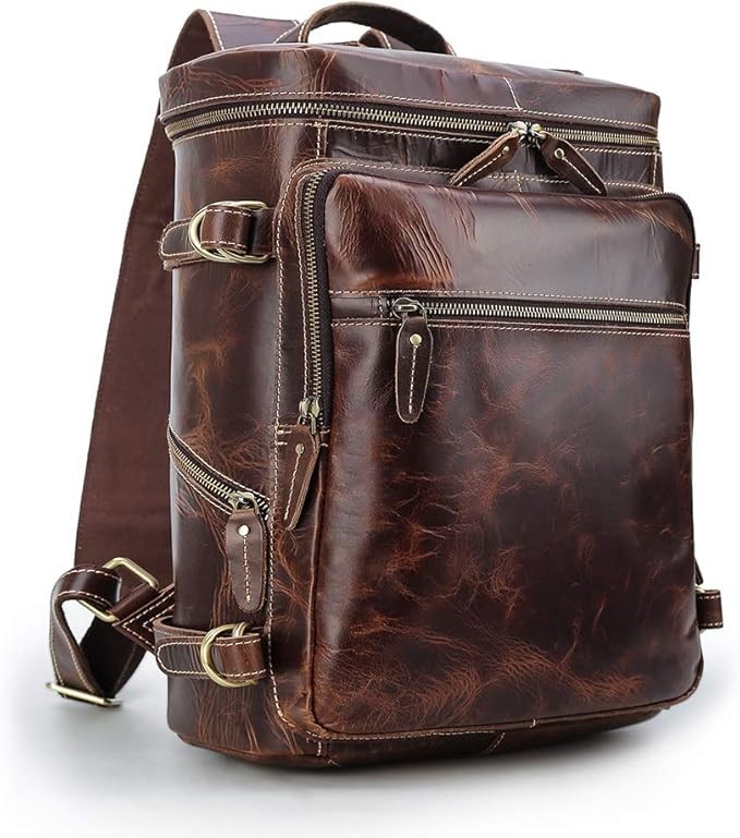 Vintage Genuine Brown Leather 15.6 Inch Laptop Backpack Case Travel Work