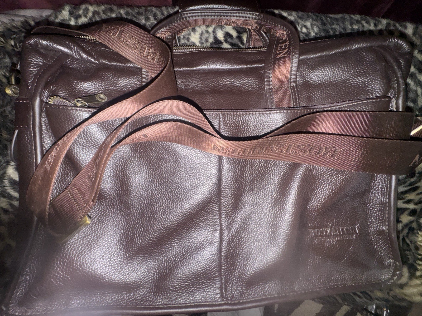 Bostanten Brown Pebbled Leather Briefcase Messenger Laptop Bag Shoulder Strap