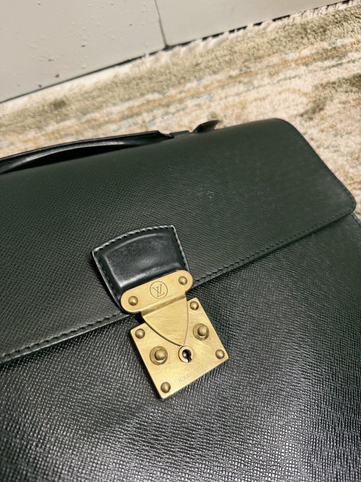 Louis Vuitton Black Briefcase Brass Hardware Push Lock Men Designer