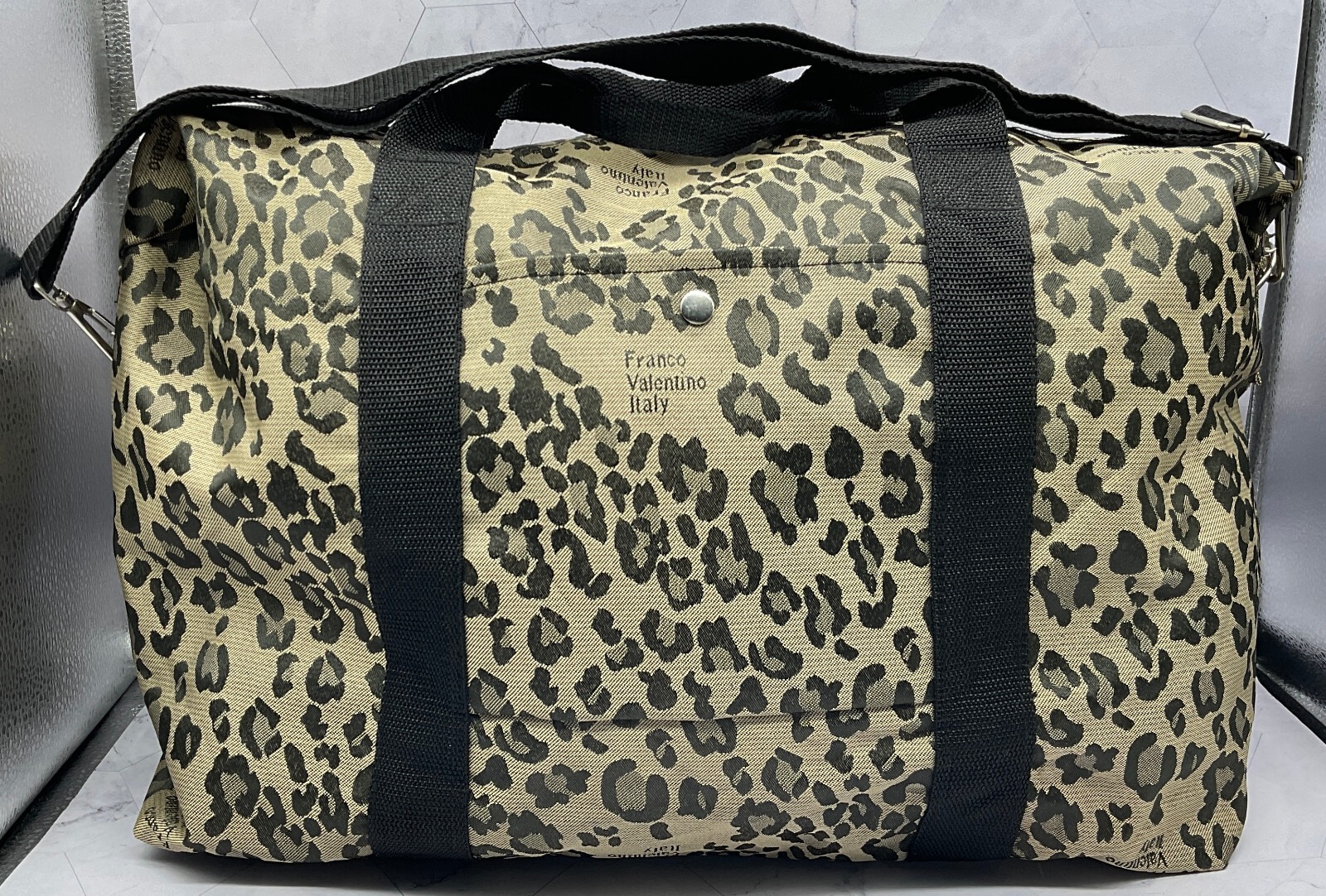 Franco Valentino Italy Leopard Print Canvas Duffle Bag