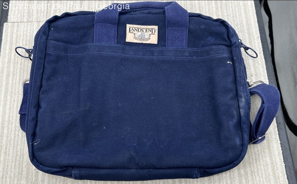 Vintage Lands’ End Square Rigger Duffle Bag Canvas Leather L Weekender USA Made