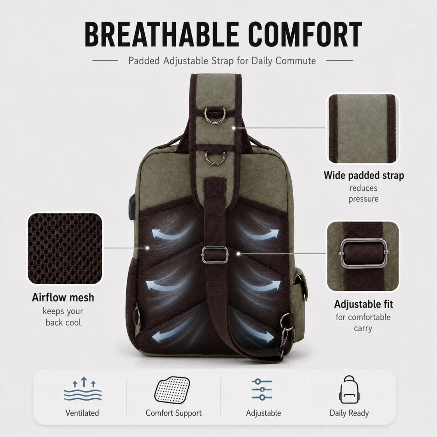 Sling Bag Large Capacity: Crossbody Bag for Men Fits 15.6 Inch Laptop A4 Files w