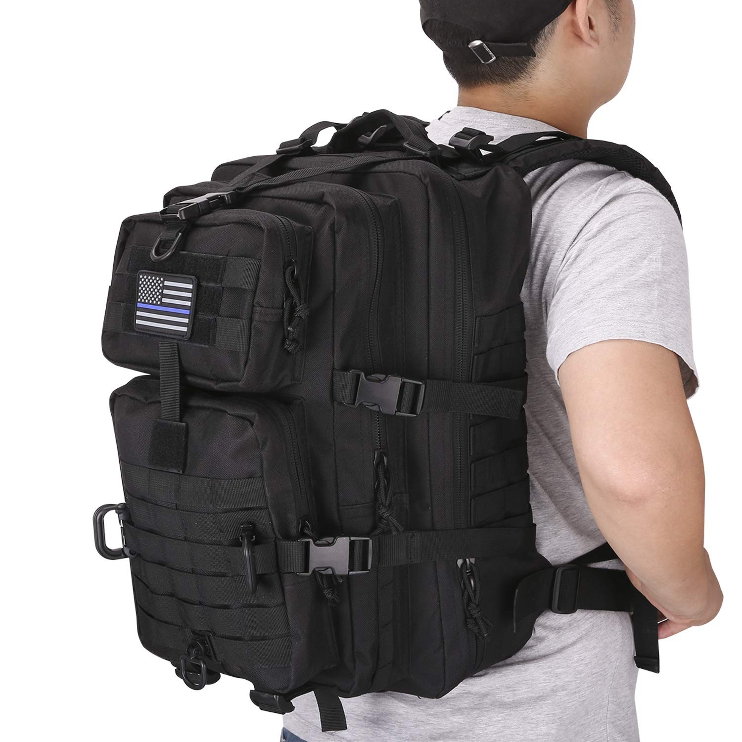 Tactical MOLLE Assault Backpack, Military 3-Day Pack, Camping Rucksack, Black