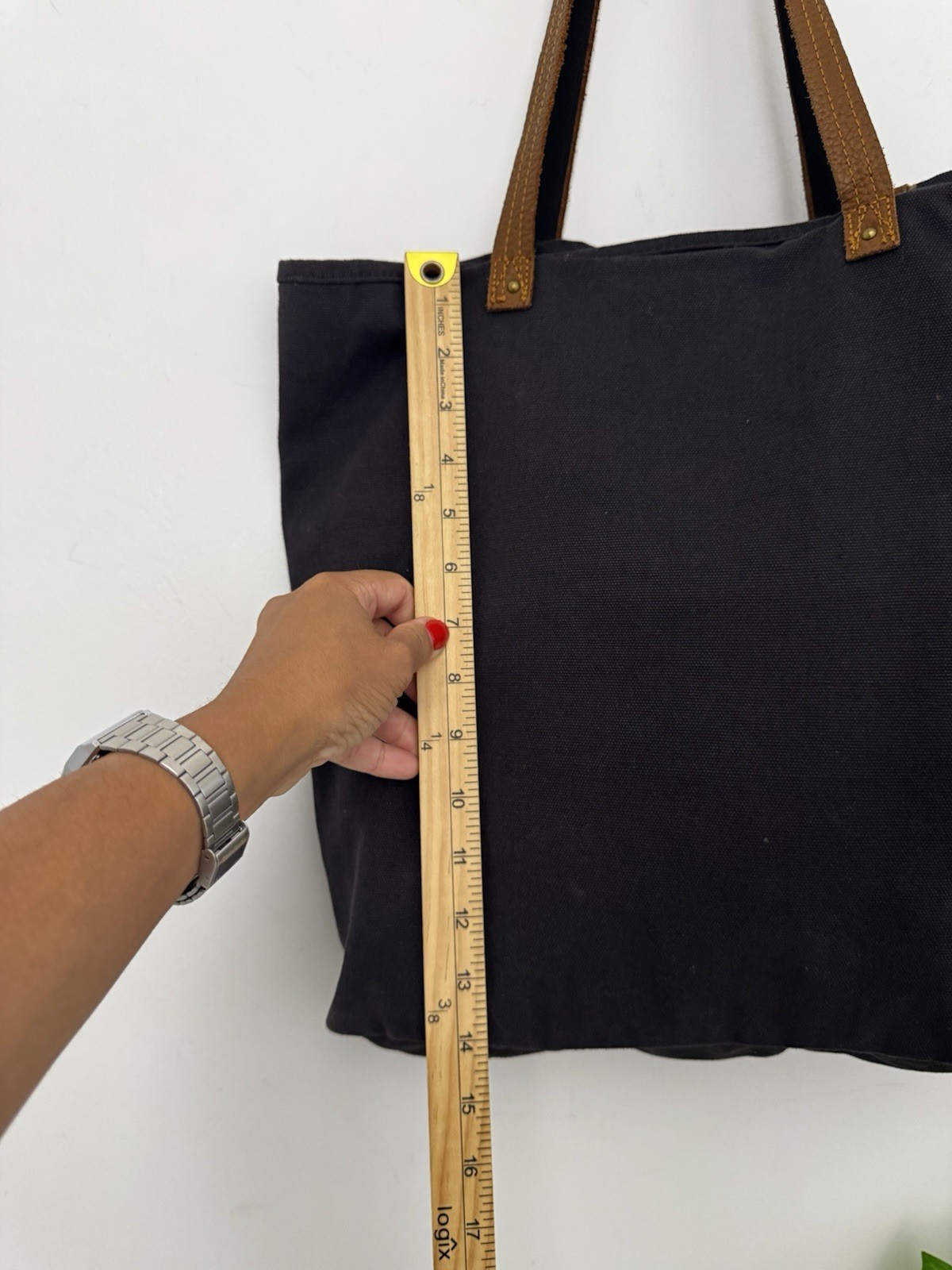 LL Bean Leather-Handle Essential Tote Bag Classic Dark Gray Color