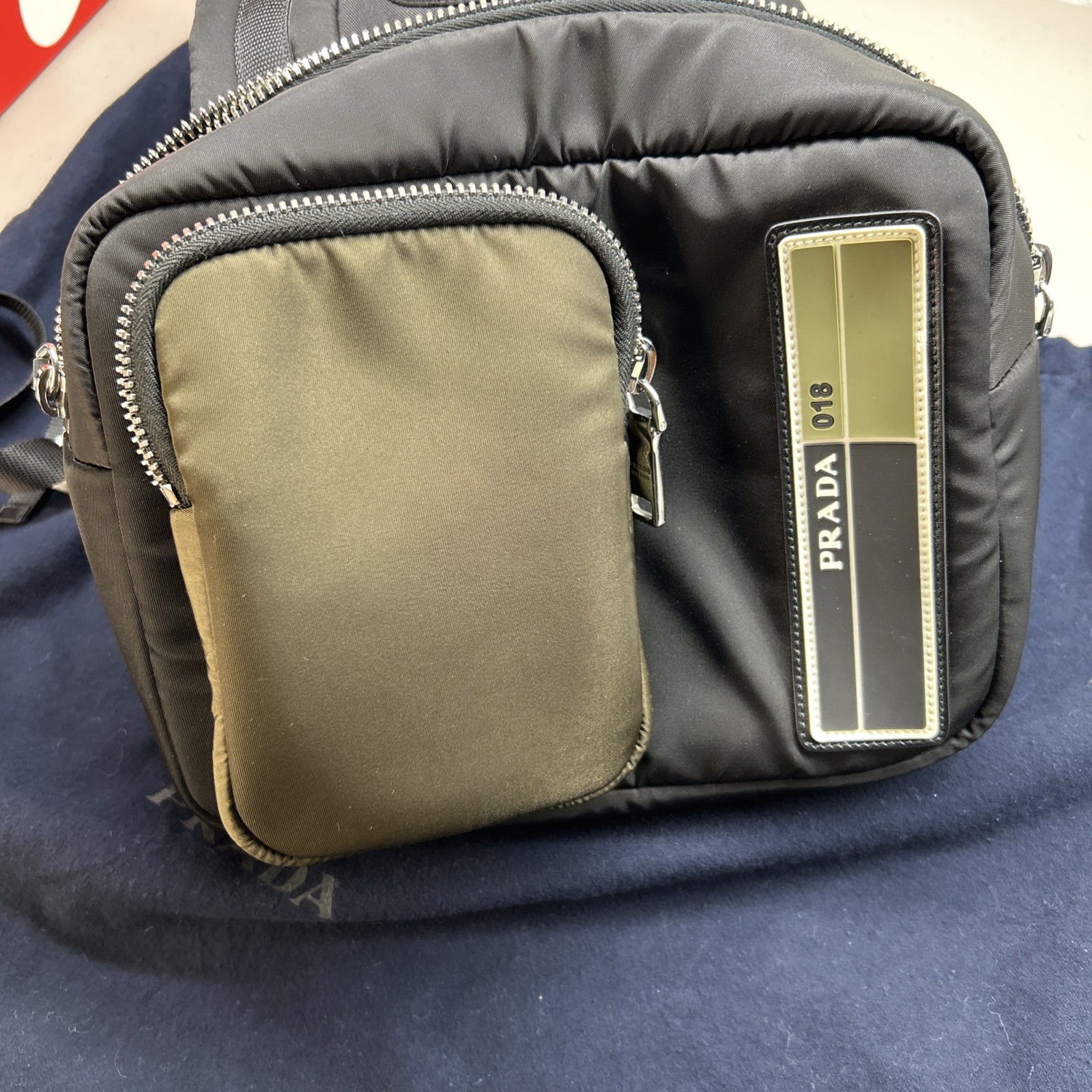 Prada Men’s Nylon Small Tech Backpack Black Olive Green