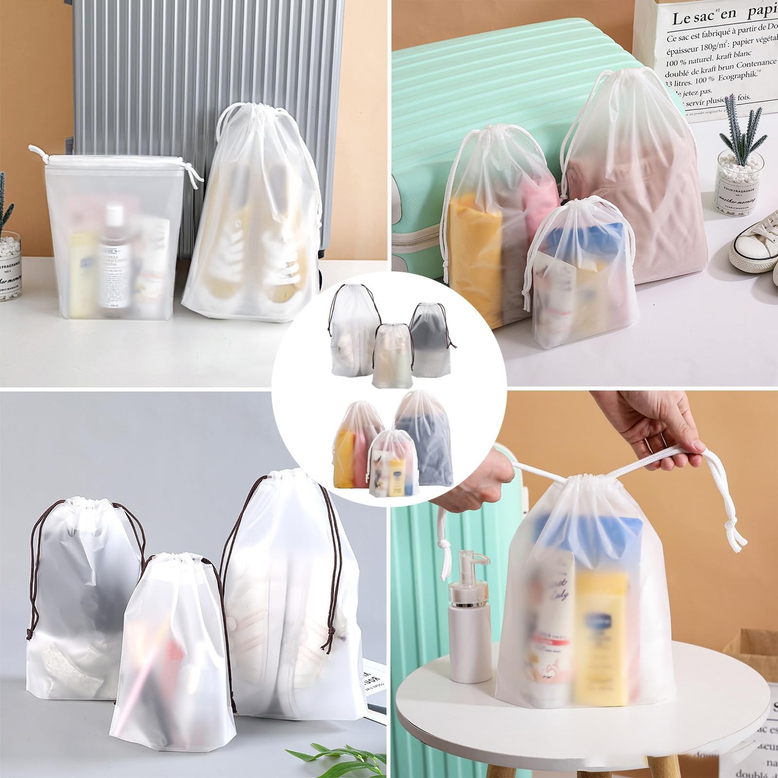 Boxonly Clear PEVA Drawstring Bags – 4″x12″ / 10x30cm (25 Pcs) – White Nylon …