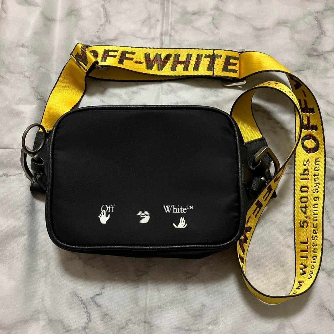 Off-white shoulder bag black yellow logo nylon 5.9*7.8*1.9 inch