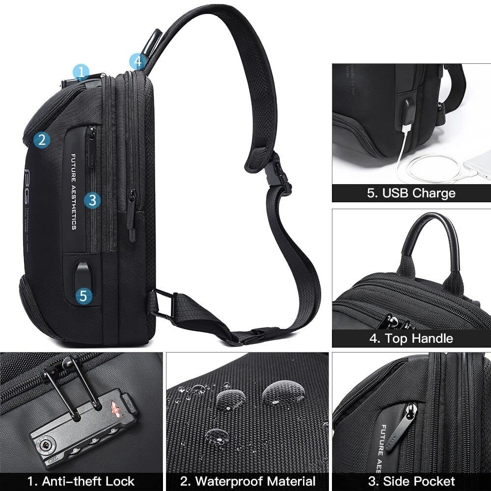 Anti theft Sling Backpack with Lock, Men’s Sling Bag for Men, Shoulder Crossb…