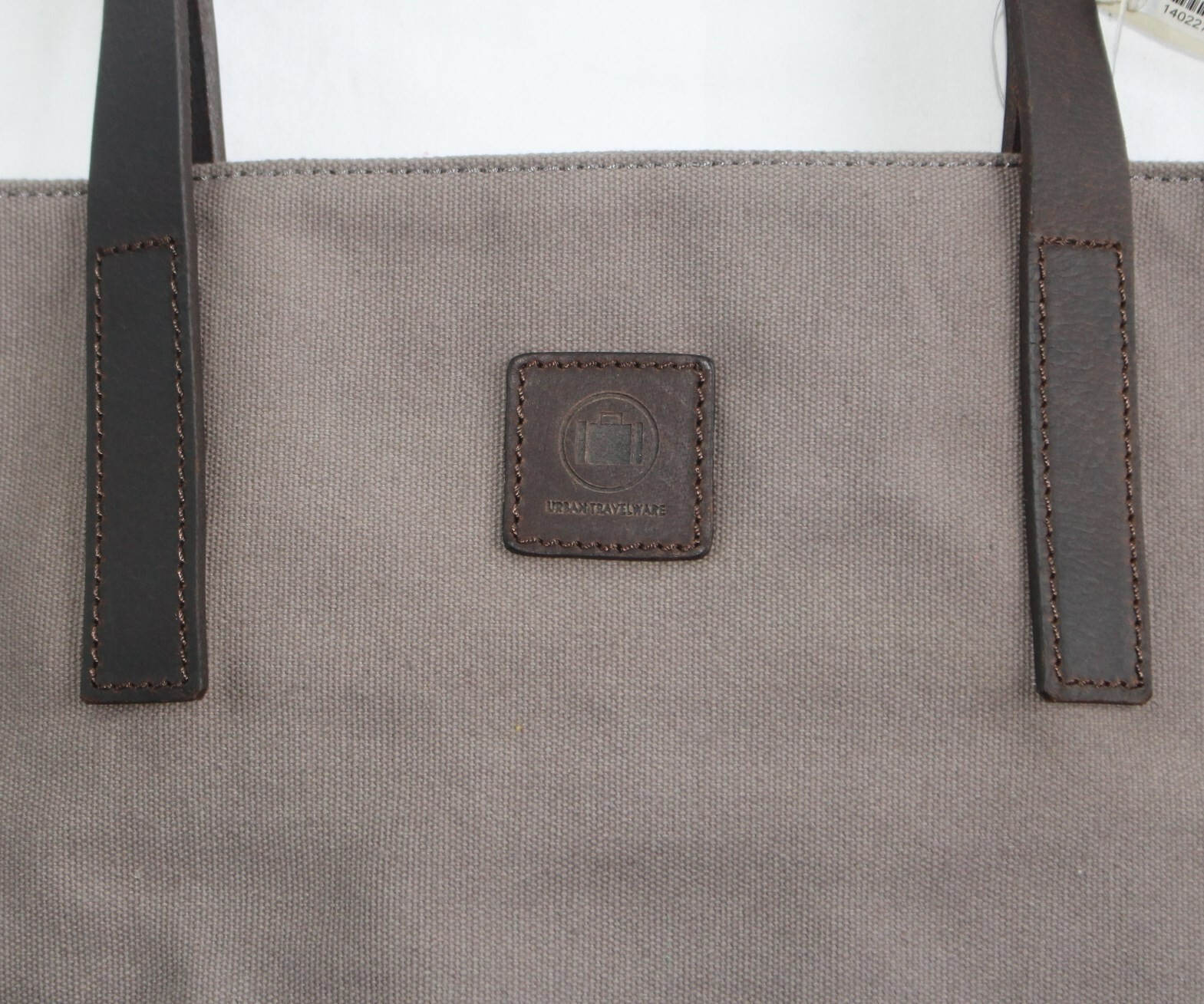 $90 New Urban Travelware CANVAS LEATHER Leather Strap Tote Bag 17×14 Gray Brown