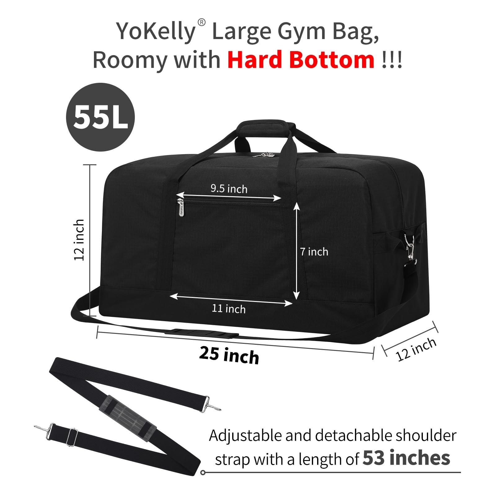55L Large Duffle Bag for Men 25 inch Weekender Duffel Bag with Hard Bottom