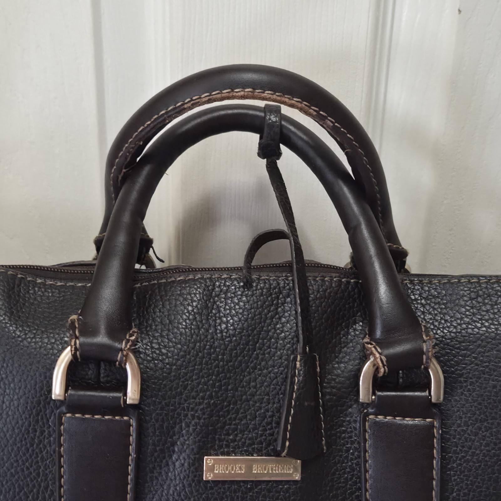 BROOKS BROTHERS Brown Pebbled Leather Men’s Laptop Briefcase Messenger Bag