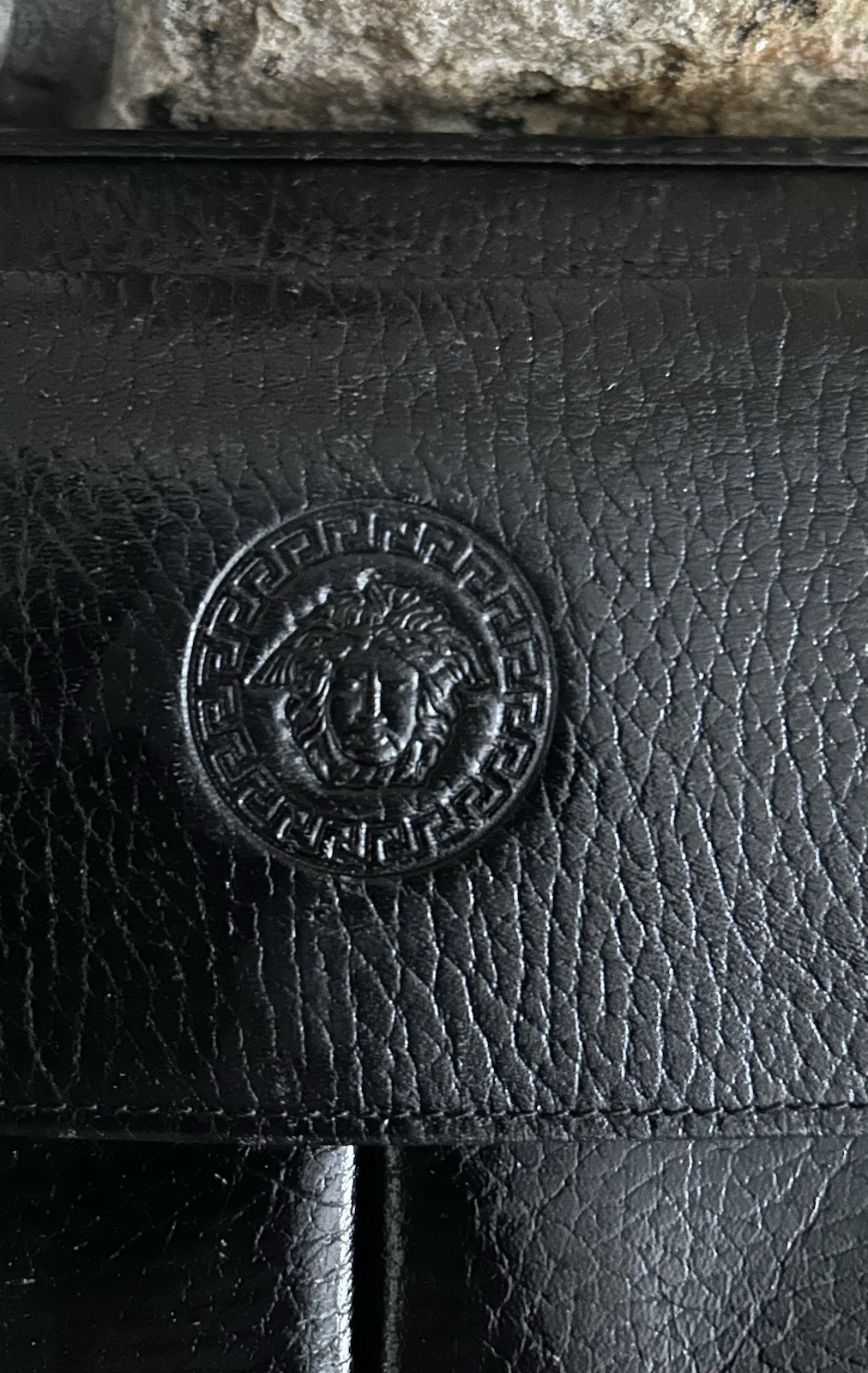 Gianni Versace Clutch Bag Unisex Pebbled Leather Pouch Medusa Zip Pockets Black