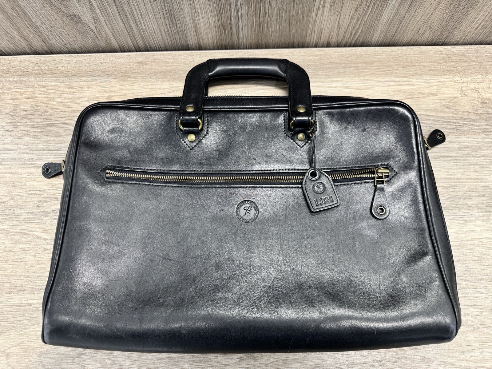 Glaser Designs San Francisco Black Leather Briefcase Laptop Bag *See Description