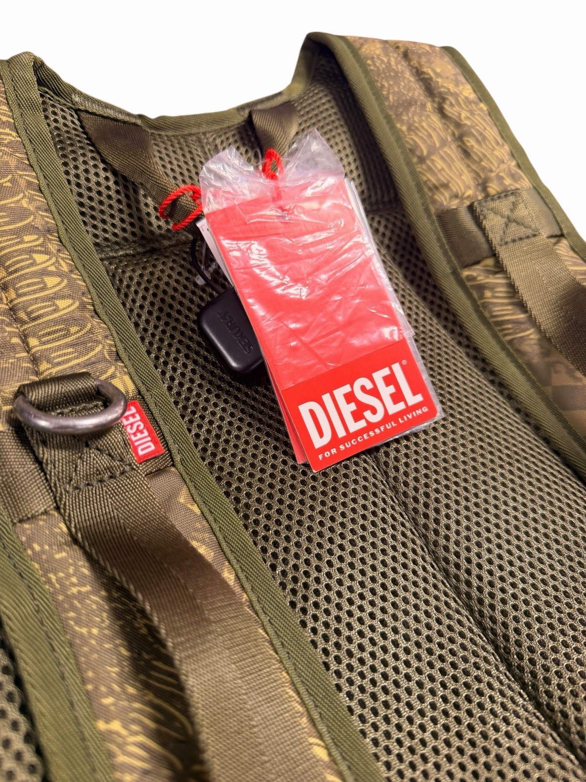 Diesel Green Checkered Backpack Zip & Buckle Closure Adjustable Strap Travel