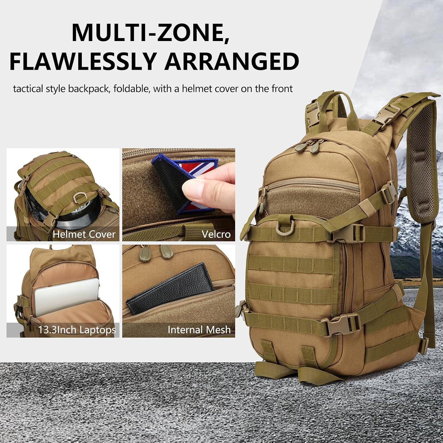 25L Small Tactical Backpack for Men, Military Waterproof Backpack with Multiple